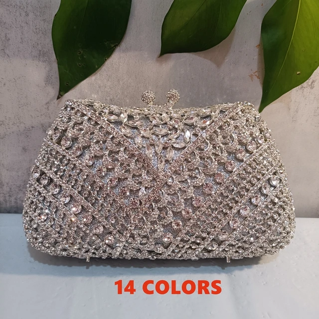 Elegant Flower Women Black Color Crystal Evening Bags Stone Purse and  Handbag Bridal Diamond Clutch Minaudiere Wedding Party Bag - AliExpress