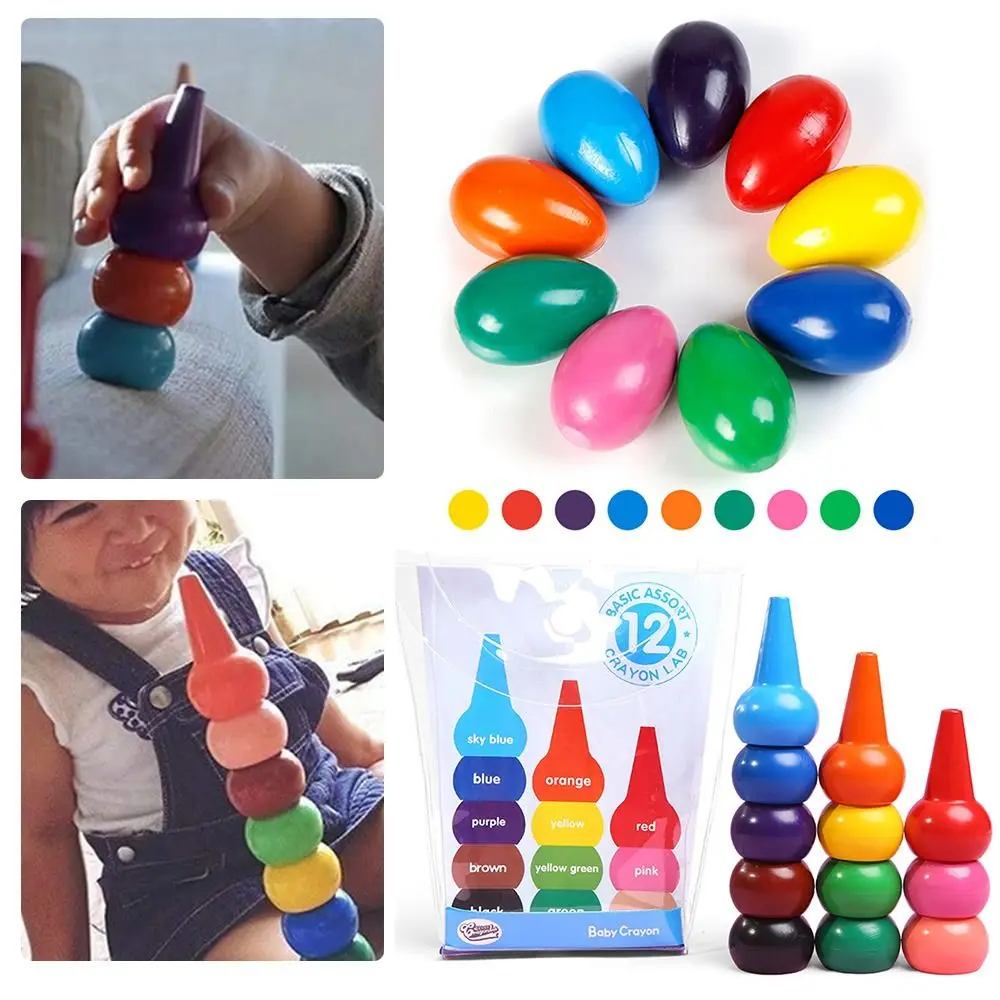 

9/12 Colors Do Not Dirty Hands Plastic Crayon Plastic Washable Painting Tools Gourd/Egg Shaped Erasable Oil Painting Stick