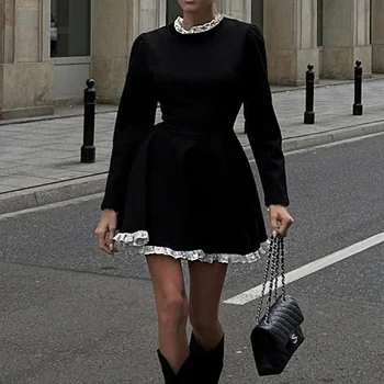 TARUXY 스플라이스 레이스 미니 원피스 여성용, 하이웨이스트 슬림, 우아한 드레스, 웨딩 레트로 기질, 원피스 여성 의류, 신제품