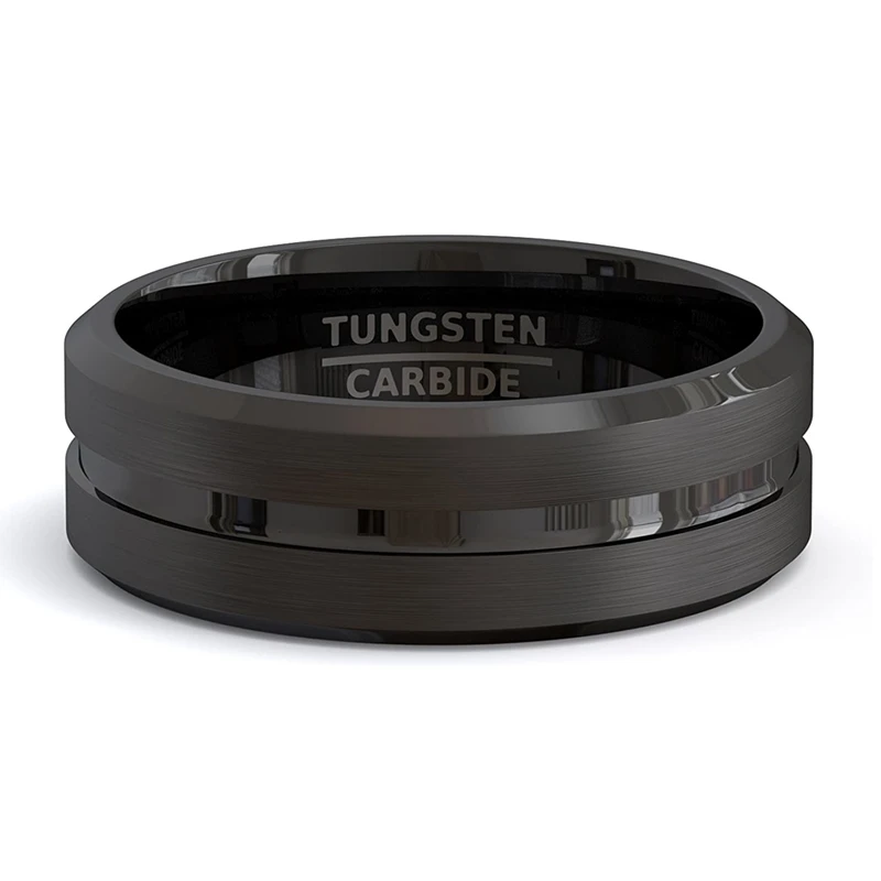8mm Men Rings Jewelry Black Groove Matte Stainless Steel Wedding Engagement Party Gift Anniversary Rings