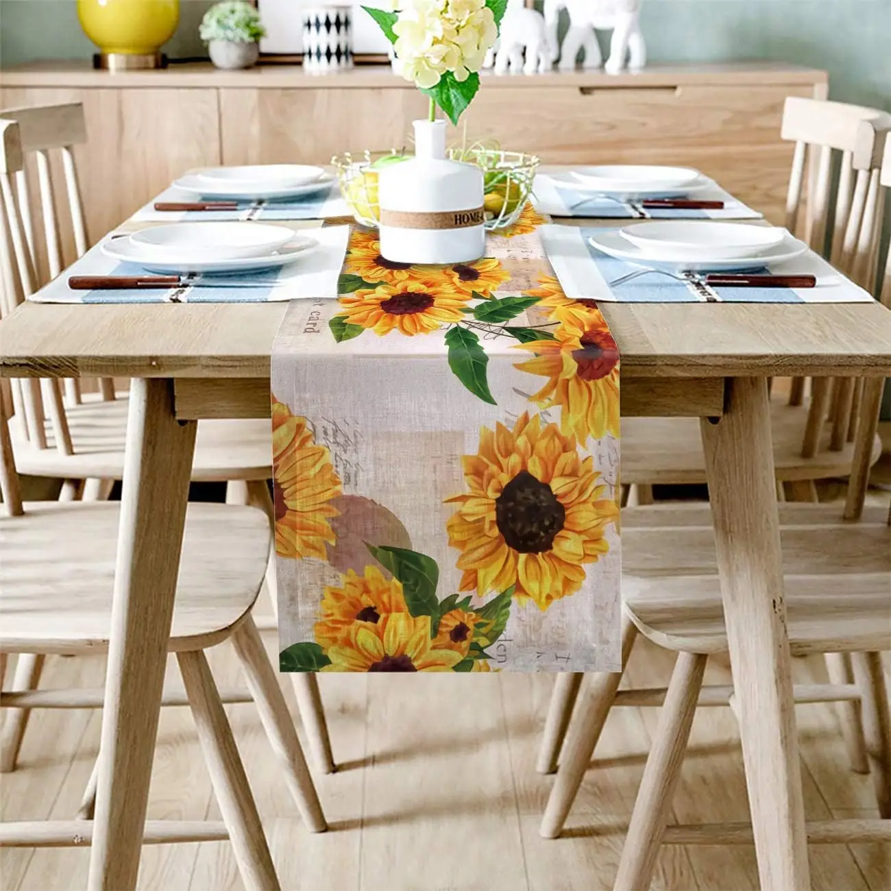 Sunflower Linen Table Runner Spring Flowers Dresser Scarf Table Runner Kitchen Family Dinner Banquet Wedding Holiday Party Decor 2