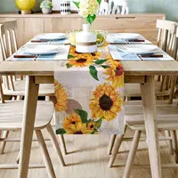 Sunflower Linen Table Runner Spring Flowers Dresser Scarf Table Runner Kitchen Family Dinner Banquet Wedding Holiday Party Decor 2