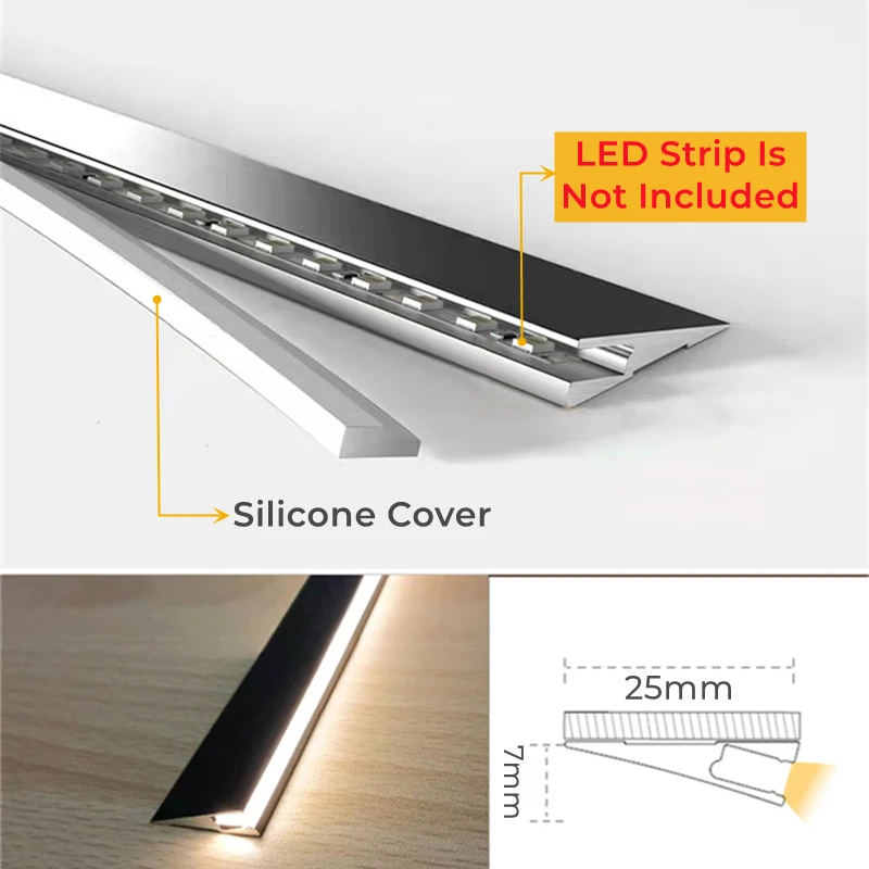 Invisible H7mm LED Oblique Beam Aluminum Profile Surface Mounted Ultra-thin Cabinet Layer Edge Shelf Panel Hard Bar Strip Lights led cabinet light led light led light bar