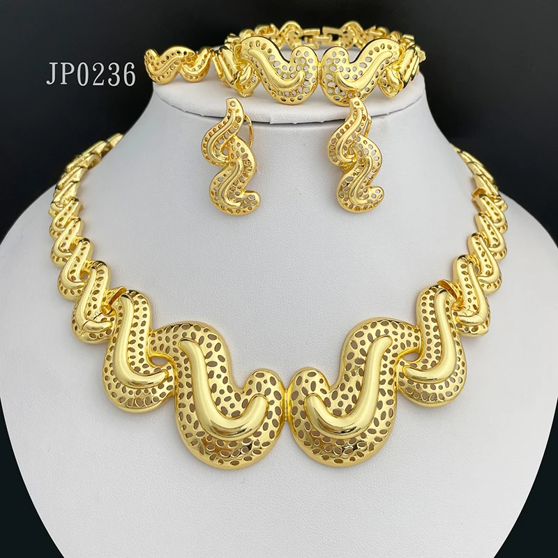 Italian Fashion Jewelry Set Snake Pattern Necklace Earrings Set For
