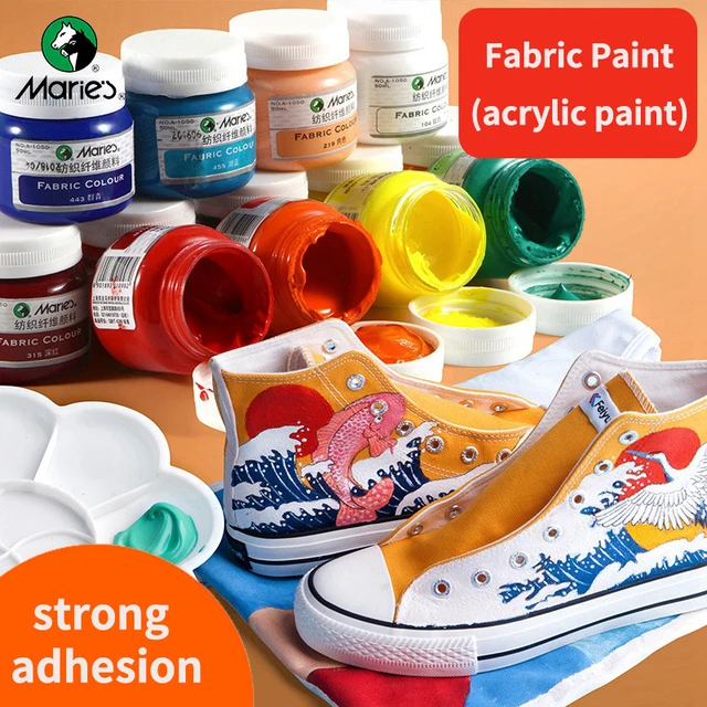 12 24 Colors Fabric Paint Set for Clothes with 6 Brushes, 1  Palette,Permanent Textile Puffy Paint Kit for Shoes, Canvas