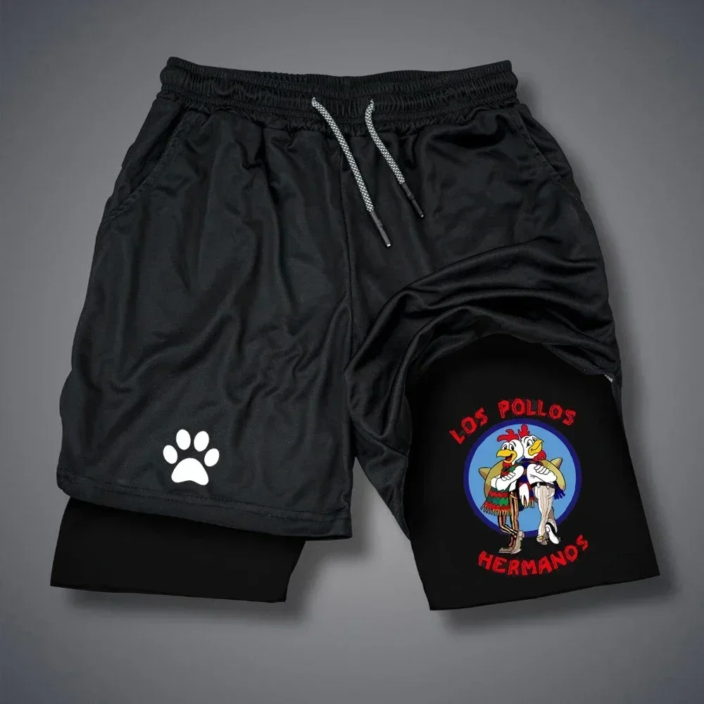 New LOS POLLOS Basketball Shorts Hermanos Funny Summer Quick Drying Brothers Double-deck 2 in 1 Shorts Sportwear Thin Pants