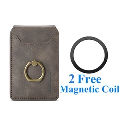 Magnetic Leather Card Holder with Kickstand and Dual Rings (GRAY)