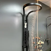 2024 Hot Sale Black Multifunction Bathroom Waterfall Rainfall Shower Panel Column Sprinkler Massage Set System Stainless steel 2
