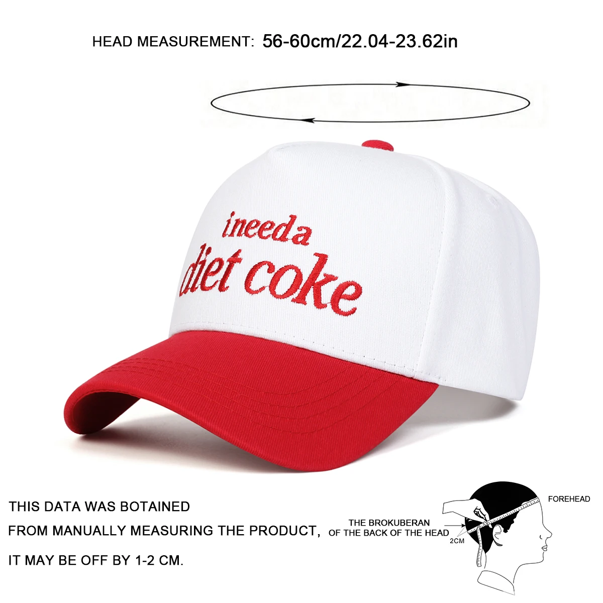Unisex INEED A DIET COKE Baseballkappen mit Buchstabenstickerei, Frühling und Herbst, verstellbare Freizeithüte für den Außenbereich, Sonnenschutzhut, Sportkappe – Detail 5