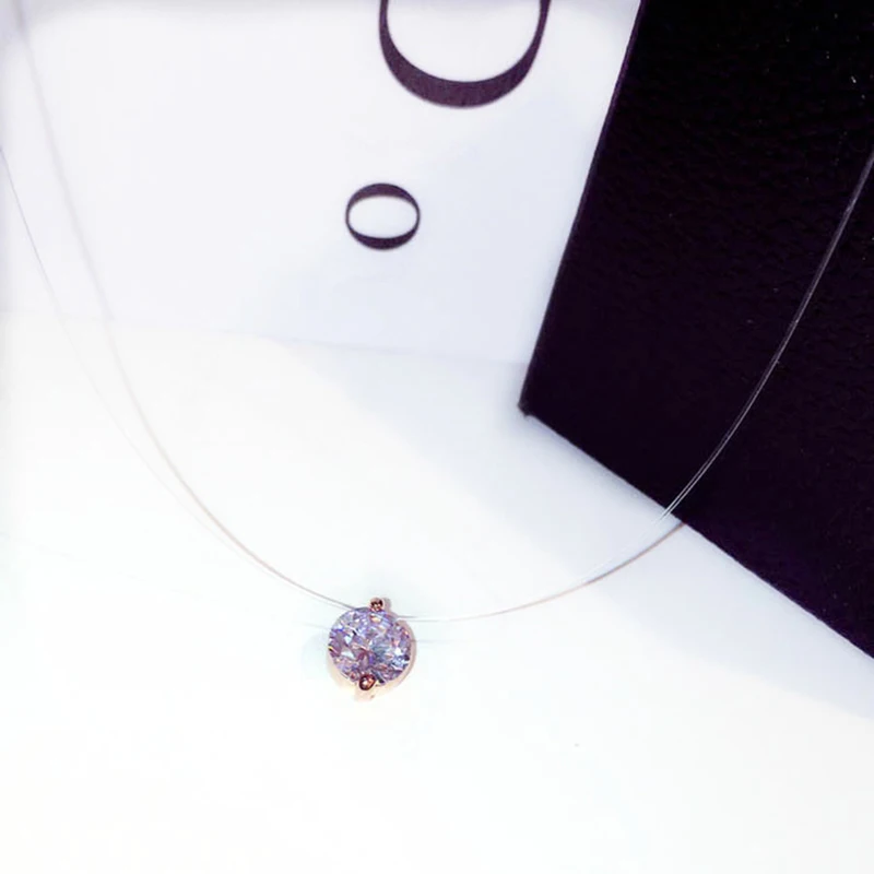 New Trend Pendant Necklace for Women Zircon silver plate Big Bling Invisible Fishing Line Choker Fashion Gift Jewelry
