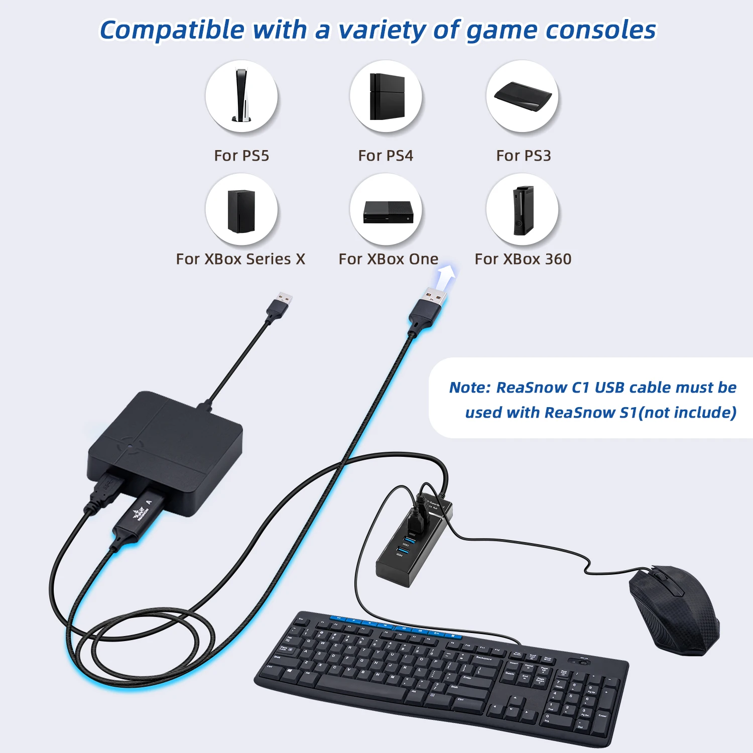 Reasnow C1 USB Kabel für schalt zwischen Tastatur & Maus modus und 