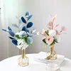 1pc Iron Art Hollow Out Golden Vase Creative Metal Bottle Flower Arrangement with Transparent Hydroponic Test Tube Home Decor 2