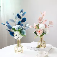 1pc Iron Art Hollow Out Golden Vase Creative Metal Bottle Flower Arrangement with Transparent Hydroponic Test Tube Home Decor 2