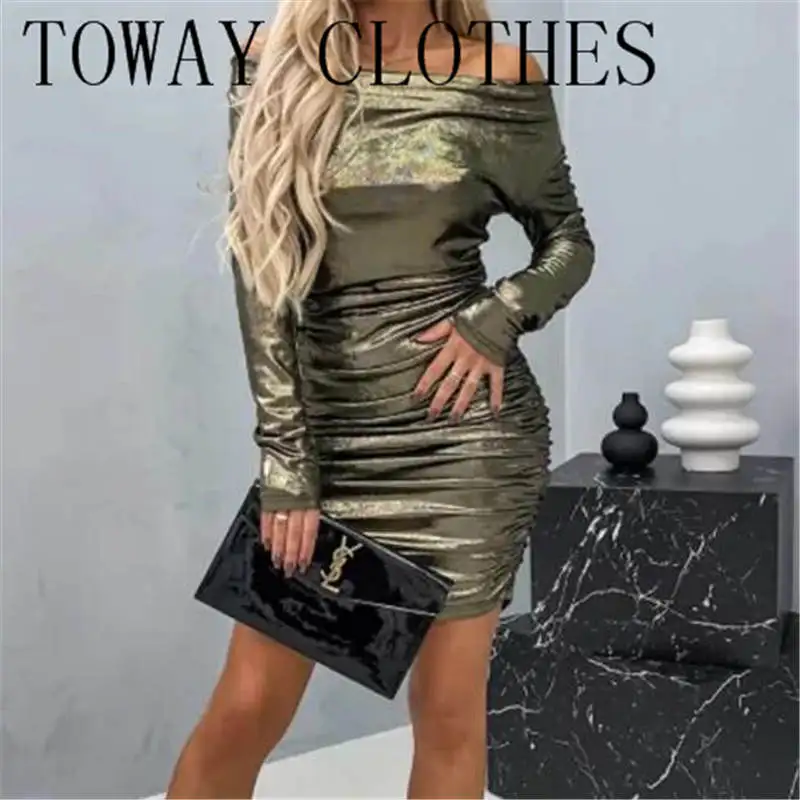 

Женское шикарное платье с воротником-лодочкой и длинными рукавами