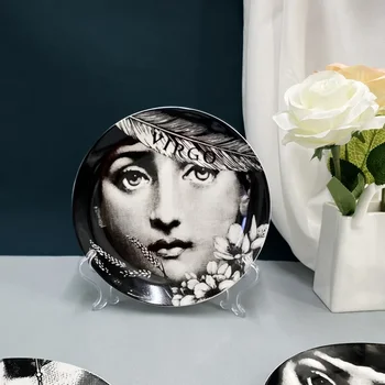 Ceramic Figure Wall Hanging Face Disc Home Ornament Goddess Decor Italian Girl LivingRoom Decorative Art Plate Object Collection