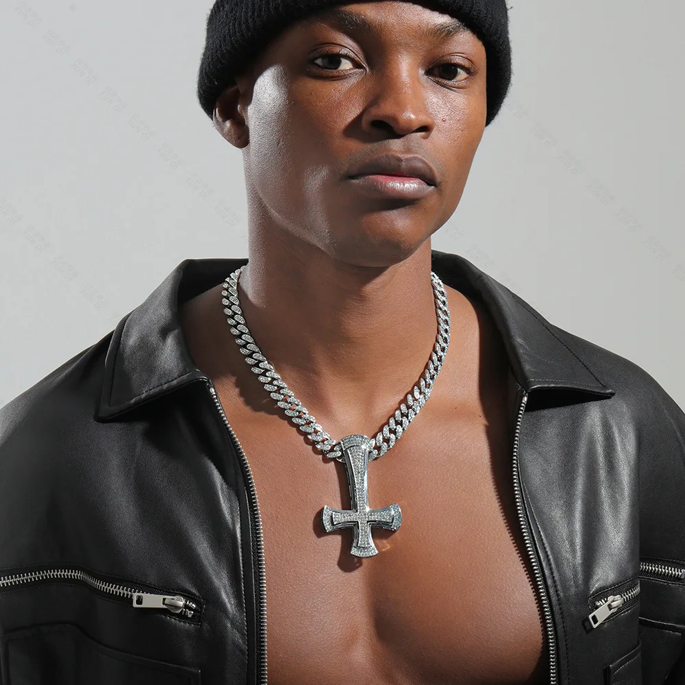 

ULJ хип-хоп AAA восстановление перевернутый крест кулон рок ночной клуб мужская мода сверкающее ожерелье ювелирные изделия