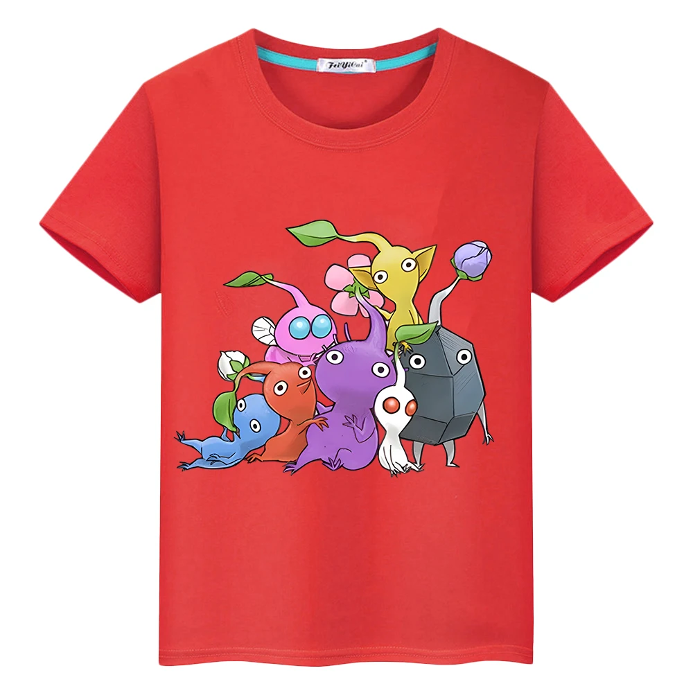 Pikmin Print 100%Cotton T-shirt Short boy girl clothes Cute Tops pride tshirt Summer cartoons Tshirt anime Tees y2k kid Day gift 4