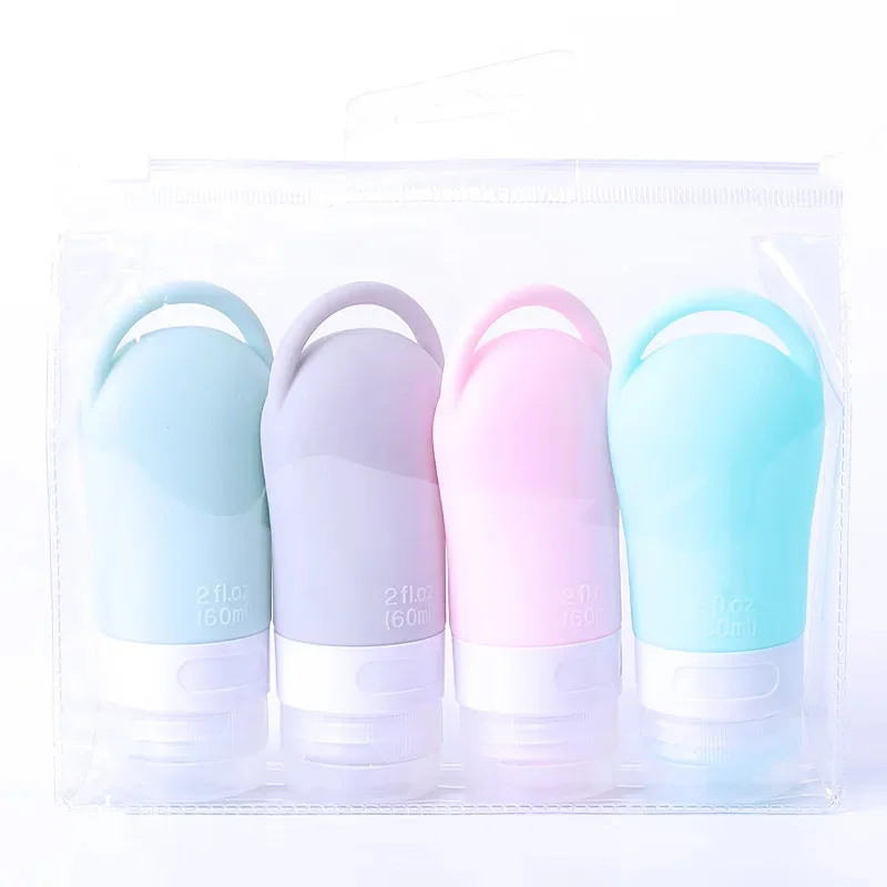 4 pieces set travel refillable bottle kit portable essence shampoo body wash bottle container portable on airplane compact 3/4Pcs Hangable Silicone Dispensing Bottles Body Wash Shampoo Disinfectant Portable Storage Cosmetic Lotion Refillable Bottle