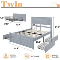 Twin Bed Frame with Headboard, Platform Bed with 4 Storage Drawers, Wood Bed Frame for Bedroom, Wood Slats Support, Grey 2
