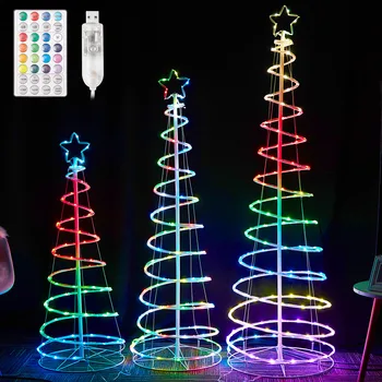 LED 나선형 크리스마스 트리 조명 타이머, 8 가지 모드 원격 드림 컬러, 크리스마스 인공 트리 별 조명, Navidad 장식, 1.2 m, 1.5 m, 1.8m