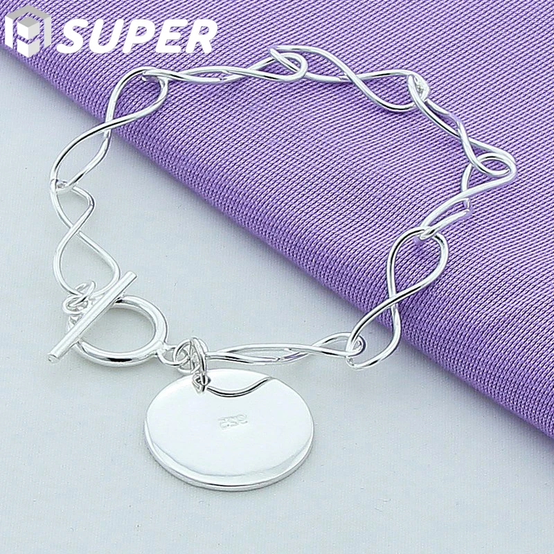 

Цепочка из серебра 925 пробы с круглым фирменным кулоном для женщин, Очаровательная свадебная помолвка, модные ювелирные украшения