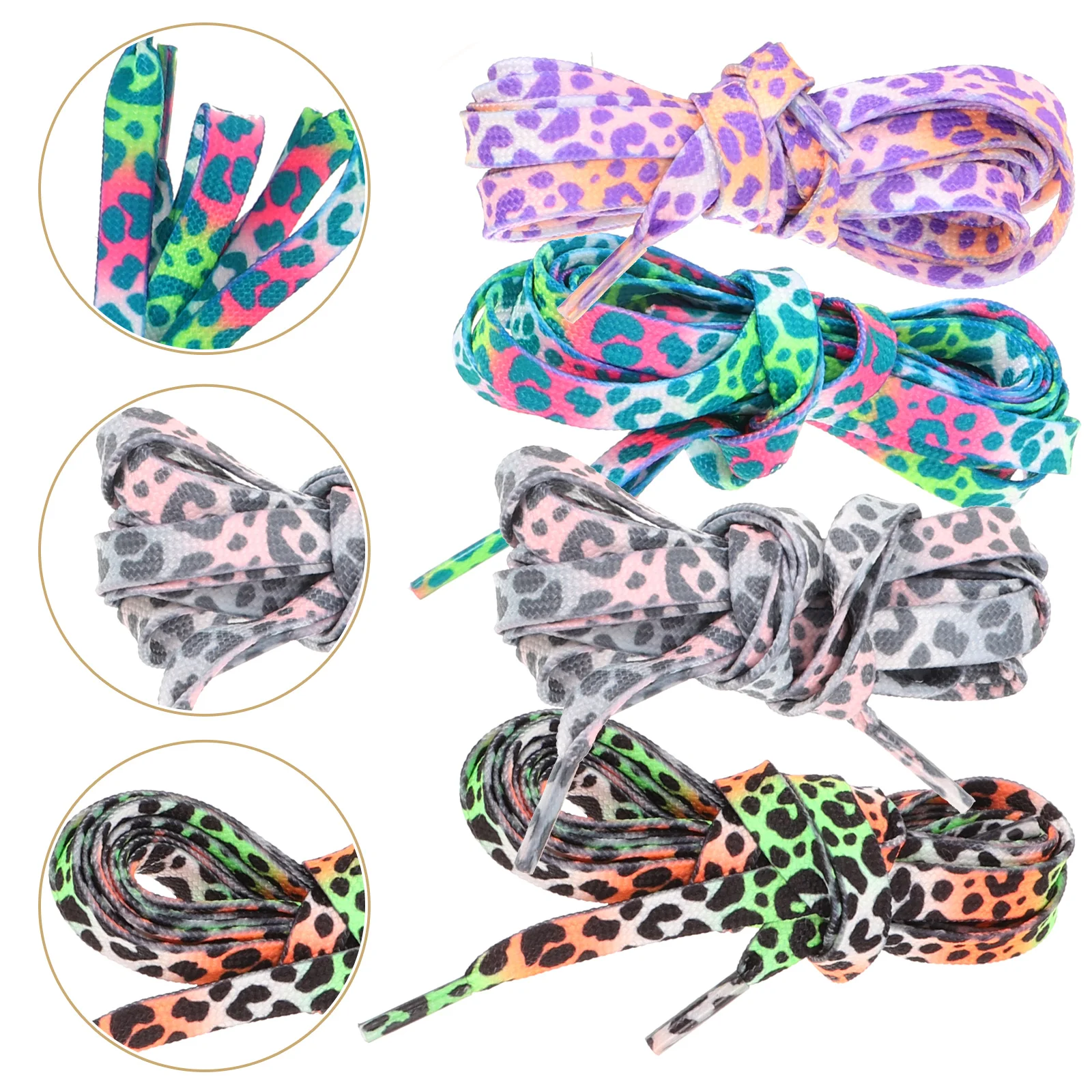 

4 Pairs Reflective Shoe Laces Night Running Shoelaces Leopard Print Sneakers Shoelaces