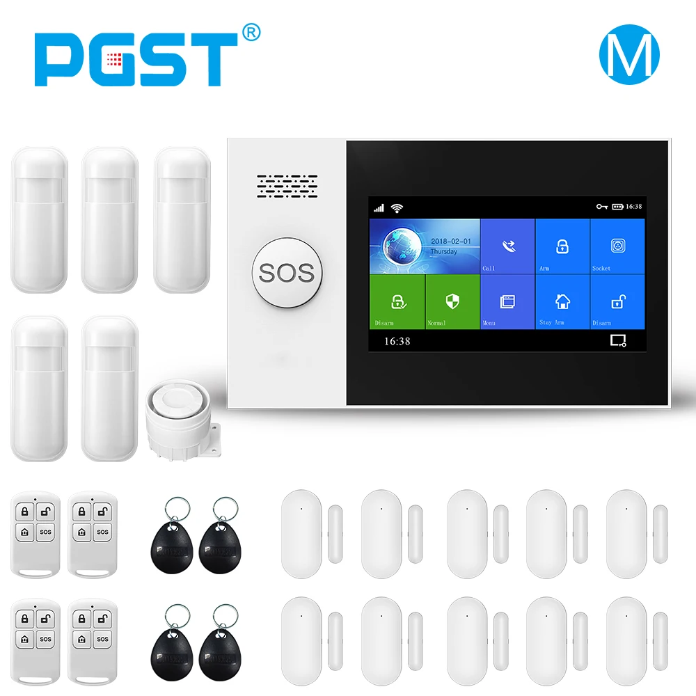 PGST PG-107 Tuya Wireless Home WIFI GSM Home Security With Motion Detector Sensor Burglar Alarm System APP Control Support Alexa ring keypad alarm Alarms & Sensors