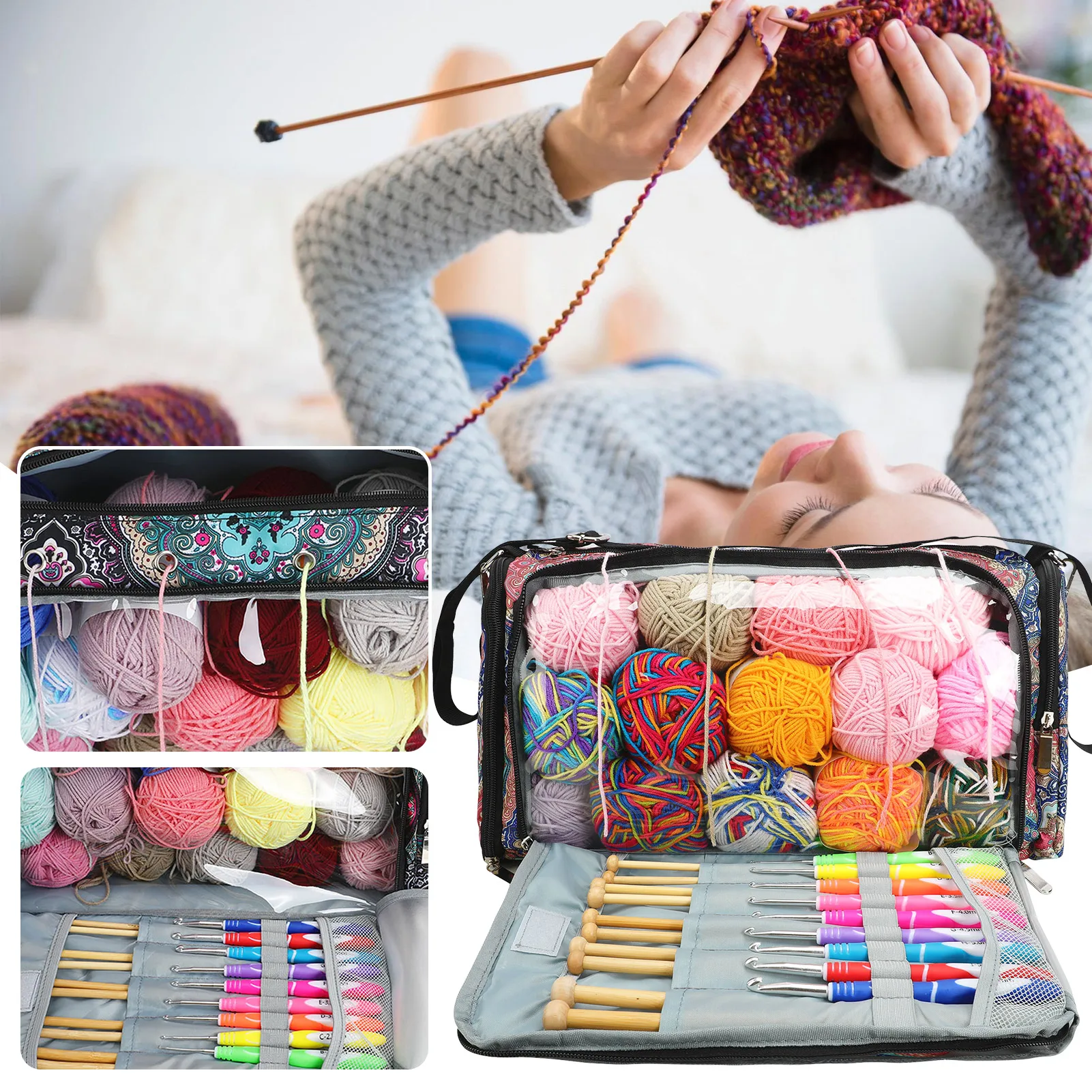 Cylinder Crochet Woolen Yarn Knitting Storage Bag Sewing Kit Bag Big  Capacity Women Home Organizer Sewing Needle Handbag - AliExpress