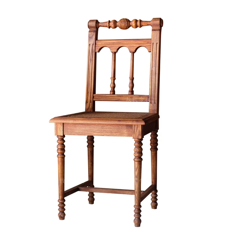 Shenguang series Roman chair retro solid wood chair dining real rattan pure handmade rattan 8