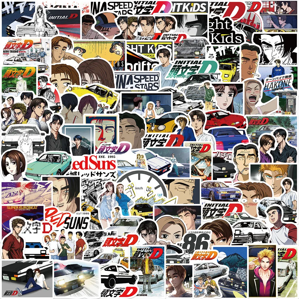  Initial D Anime Stickers Laptop Stickers Waterproof Skateboard  Snowboard Car Bicycle Luggage Decal 50pcs Pack (Initial D) : Electronics