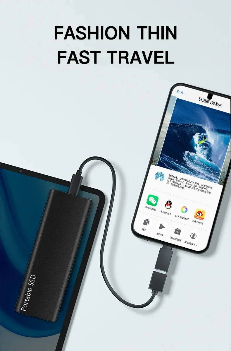 High Speed Portable SSD 1TB External Solid State Drive USB3.1 Type-C Interface Hard Drive Mass Storage Disk for Laptop/Mac/Phone 4