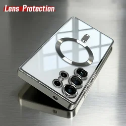 Luxury Magnetic Wireless Charging Case with Plating Clear Soft Cover - Galaxy S23 Ultra (Silver)