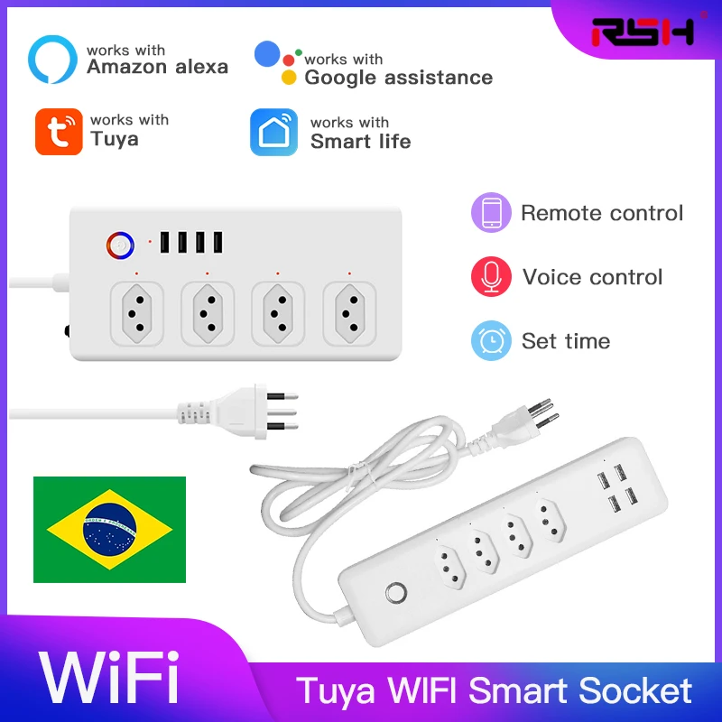 

Brazil Tuya Smart Home WiFi Smart Plug Socket Monitor Home Appliance Outlet Power Strip Voice Control Work with Alexa Google