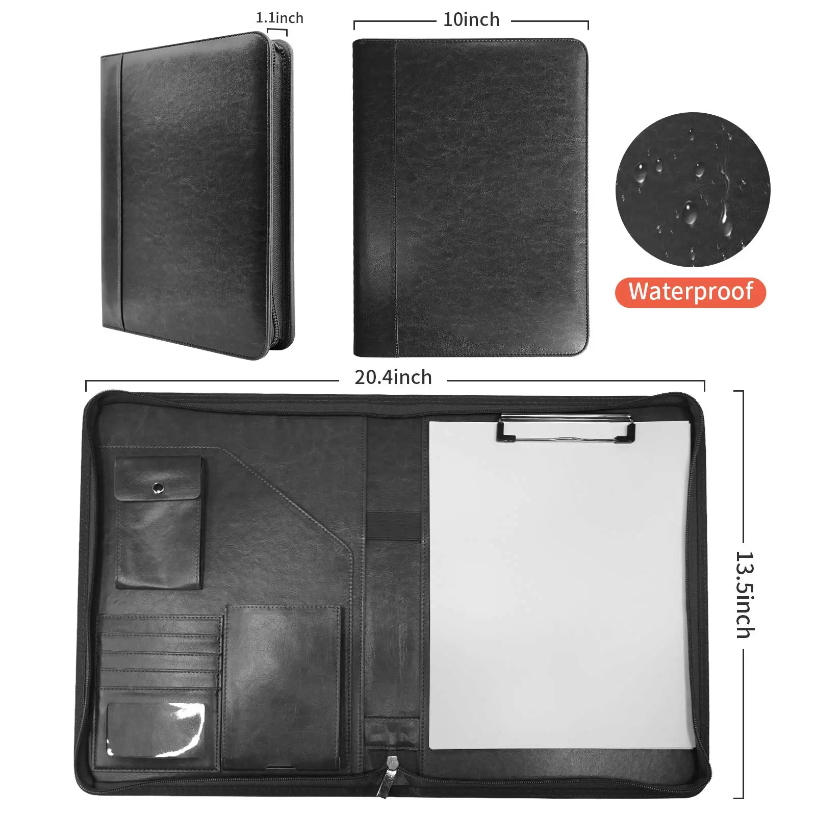 Conference Folder Portfolio A4 Zipped Multifunctional Business Clipboard Folder Files Document Leather Organiser Cases PenHolder file folder document organizer document manager