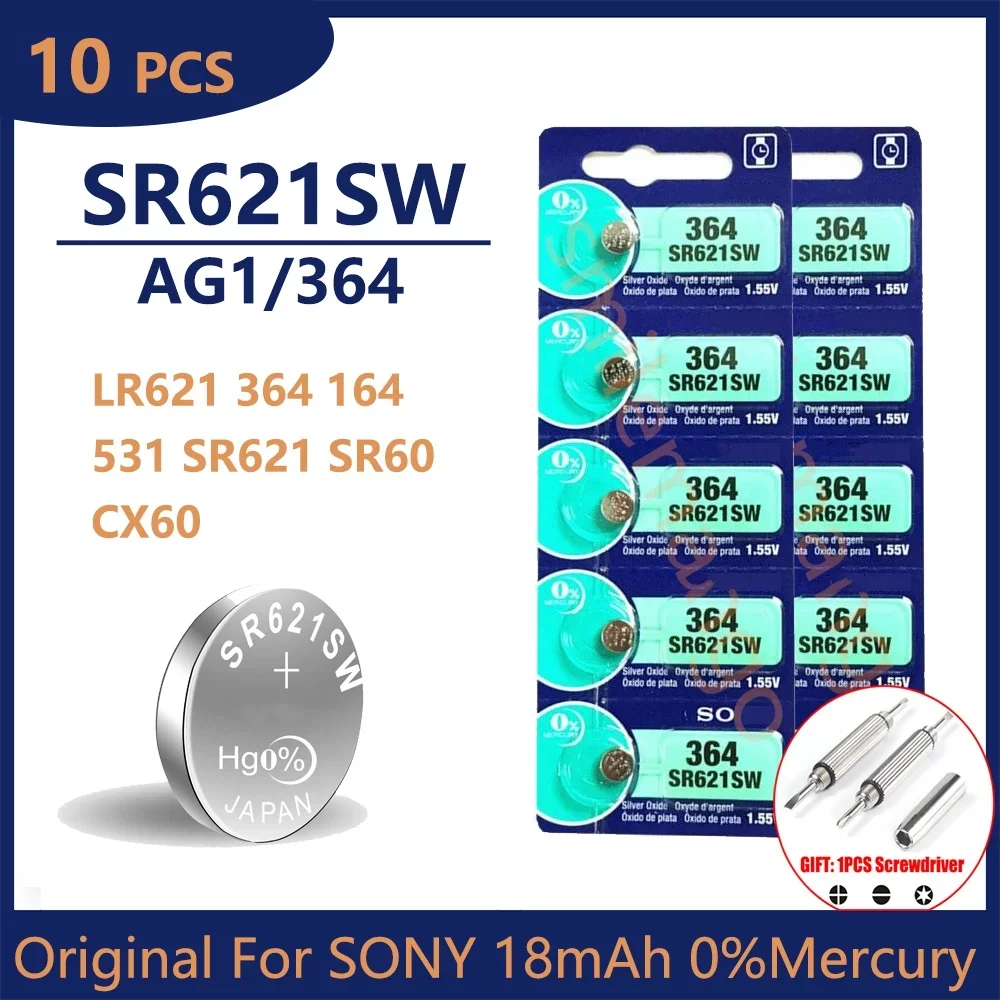 

10PCS Original For SONY 364 SR621SW SR60 1.55V Button Battery For Watch Toys Remote Cell Coin Batteries