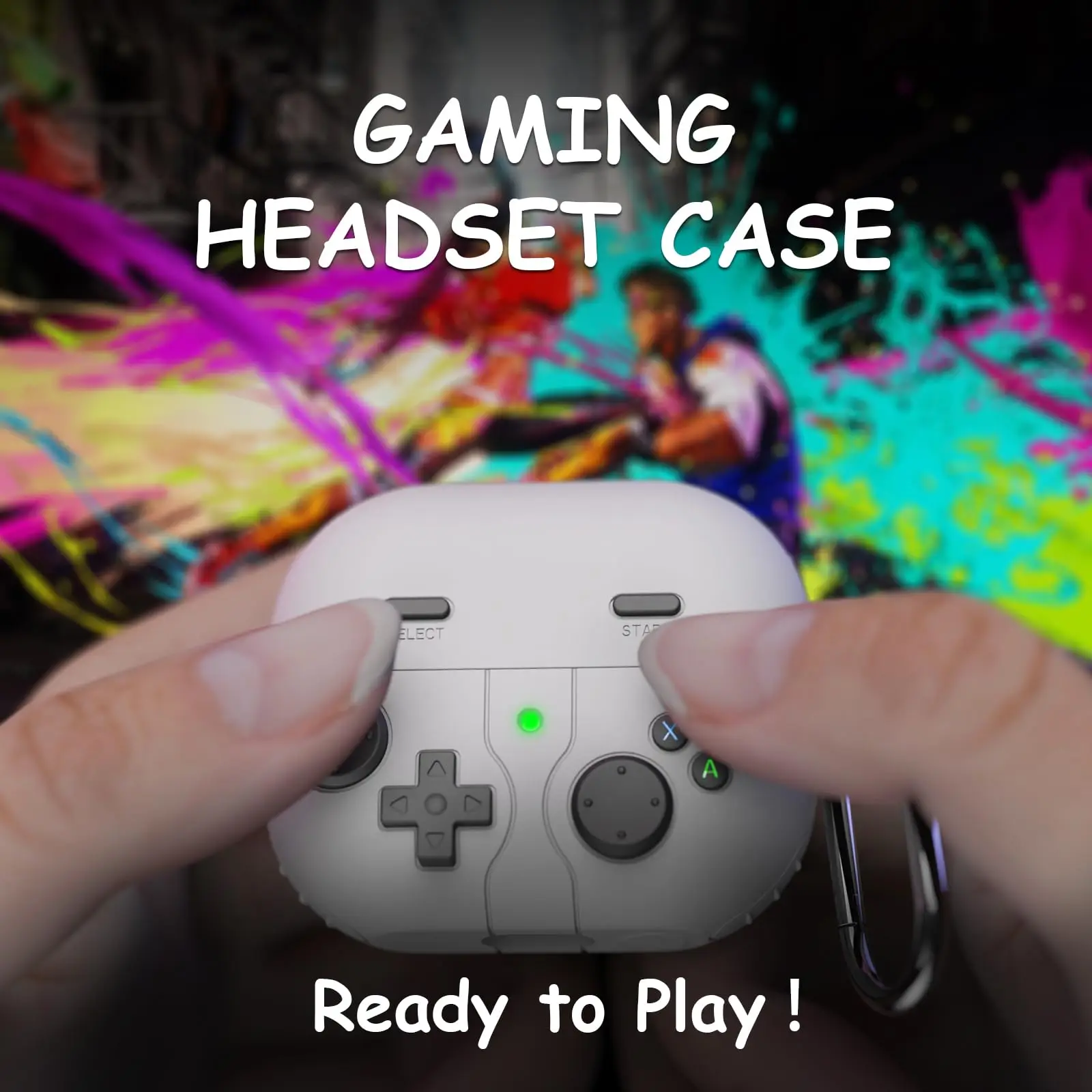 Game Player Design Protective Earphone Case with Carabiner & Lanyard