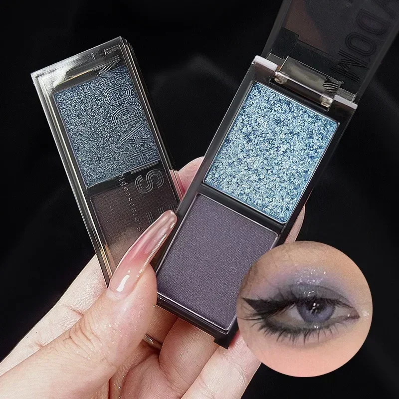 2-color Matte Black Eye Shadow Palette Dark Red Silvery Color Shimmer Matte Smoked Eye Shadow Highlighter Makeup Pigment New