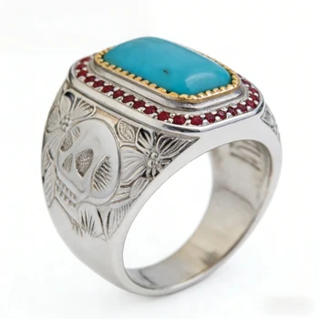 Wish Men's Ring Cross border Retro Style Antique Flower and Grass Pattern Making Old Style Blue Jade Men's Ring 1