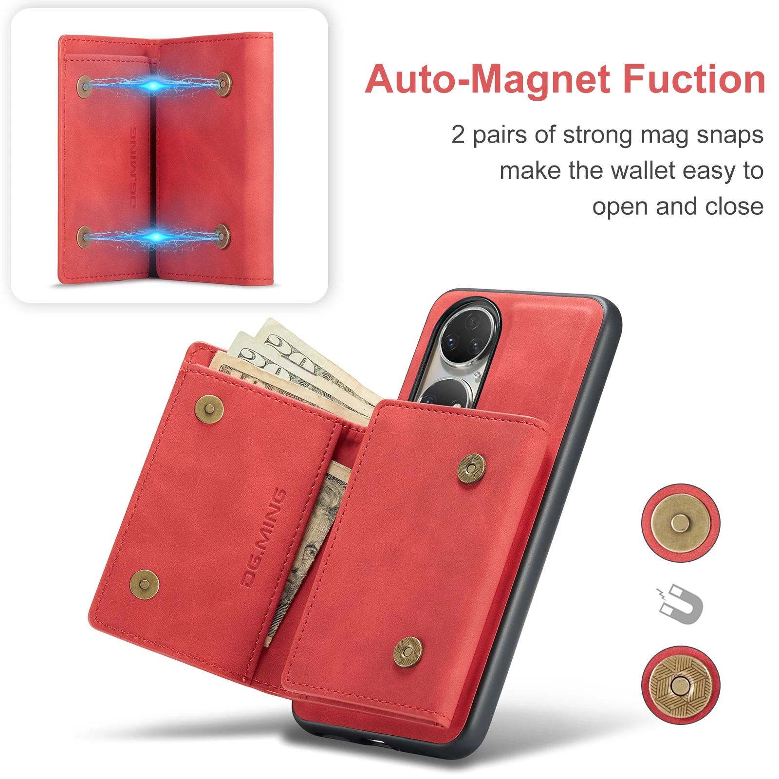 Magnetic Wallet Case For Huawei P50 Pro Shockproof Stand Multi Card Slot Fibre Lined Protective Leather Cover