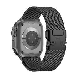 Elegant Titanium Milanese Apple Watch Band Bracelet - 42 45 44 49 S11 - 46mm (Black)
