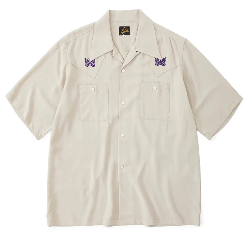 

2023ss Apricot Needles AWGE Shirts Men Women Cowboy Embroidered Butterfly Pocket Shirt Tops Tee