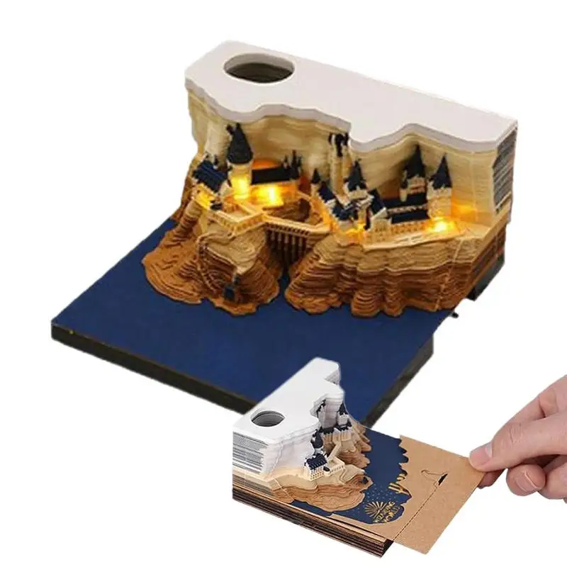 

3D художественный календарь, волшебный замок, календарь, календарь 2024, скульптура с огнями для бумажной резьбы, подарок для рабочего стола