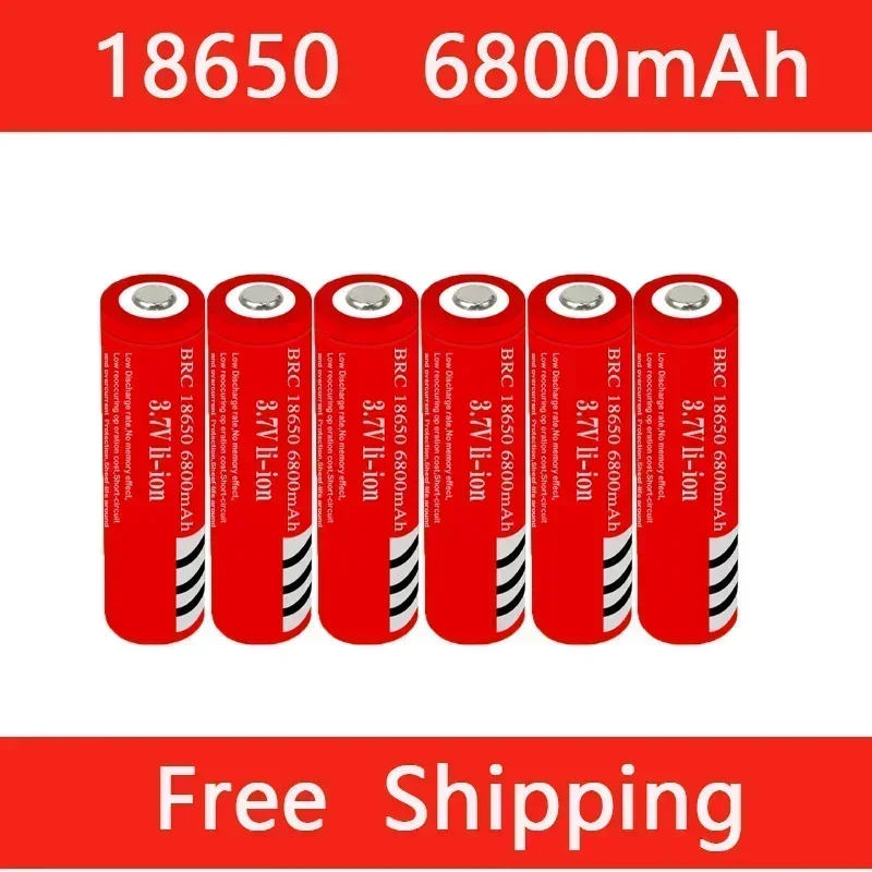 

100% new 18650 battery lithium-ion rechargeable battery 6800mAh red housing battery for flashlight toys +Free shipping