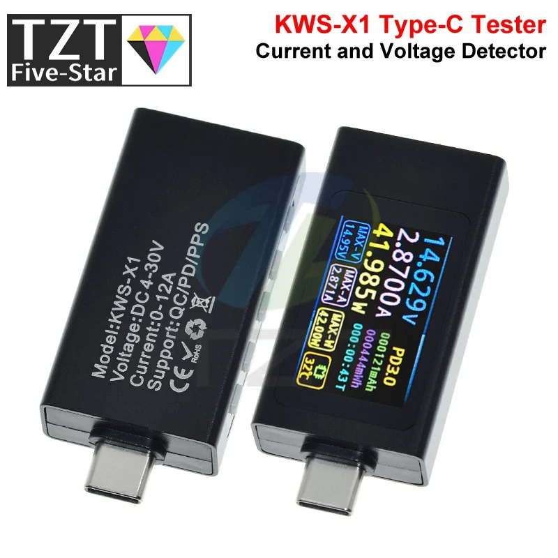 KWS-X1 Typ-C Strom- und Spannungsmonitor DC 4-30V 0-12A Leistungsmesser Tester PD Batteriekapazität Digitaler LCD-Anzeigemesser