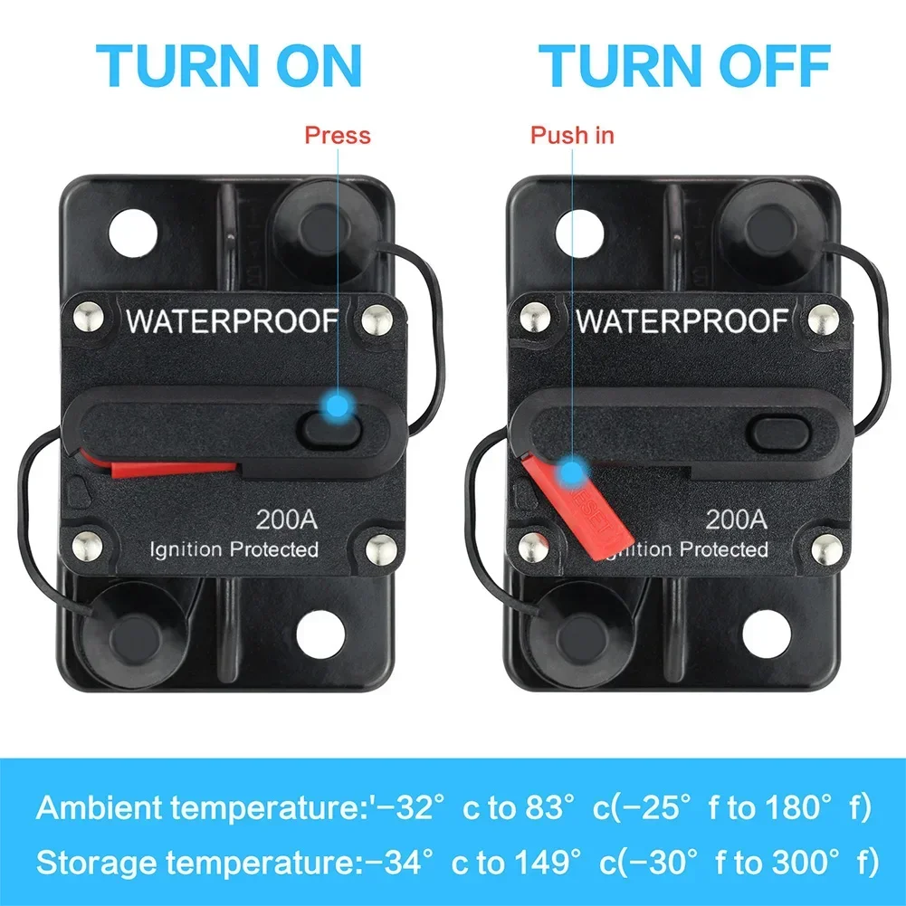 30A 40A 50A 60A 70A 80A 100A 120A 150A 200A 250A 300A AMP Circuit Breaker Fuse Reset 12-48V DC Car Boat Auto Waterproof