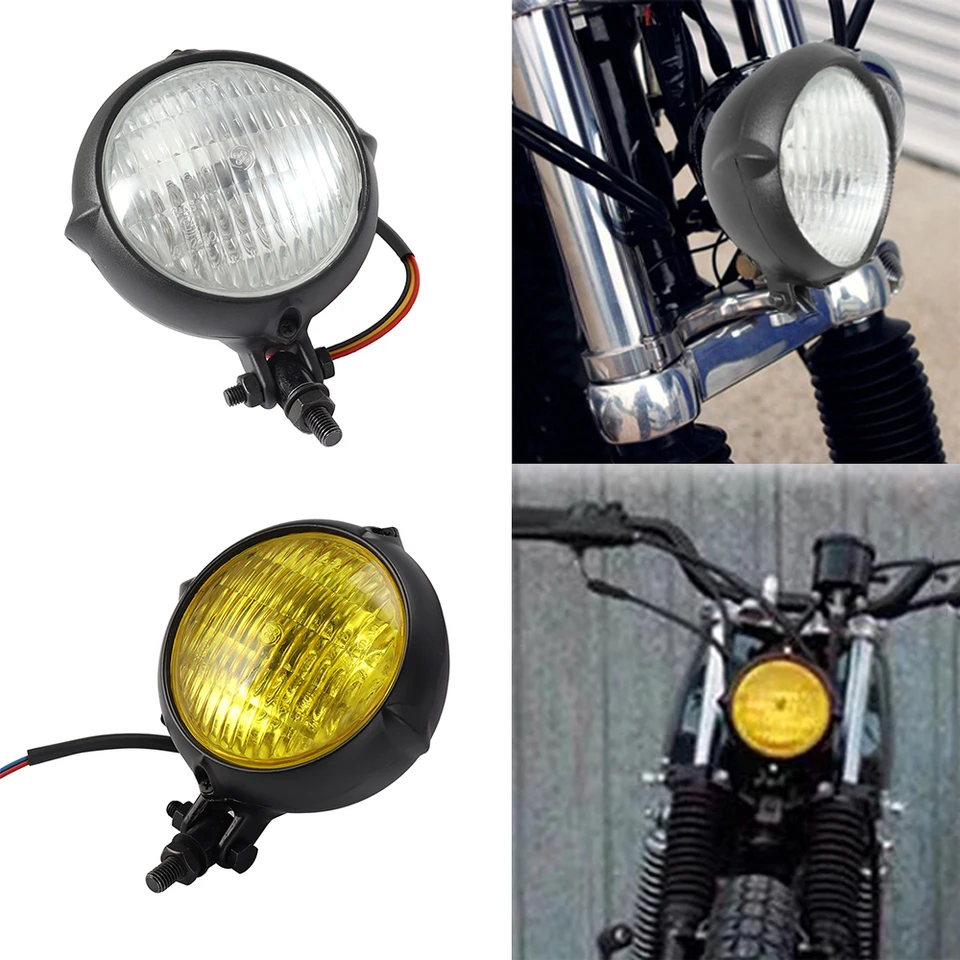 Faro Anteriore Ambra Per Motociclo Bobber E Chopper - Design Retr&ograve;, 4 Colorazioni Disponibili