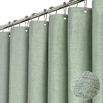 Tenda da doccia in lino di lusso con ganci in metallo argento bagno tende da bagno in tessuto spesso impermeabile vasca da bagno grande copertura per il bagno 1