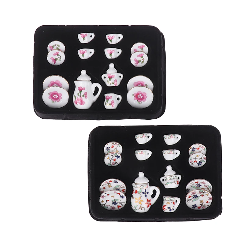 1 Satz antike Puppenhaus Miniatur Keramik Tee Set Tasse Kessel Tablett Blume Geschirr Küche Dekor Spielzeug Puppenhaus Zubehör – Detail 10