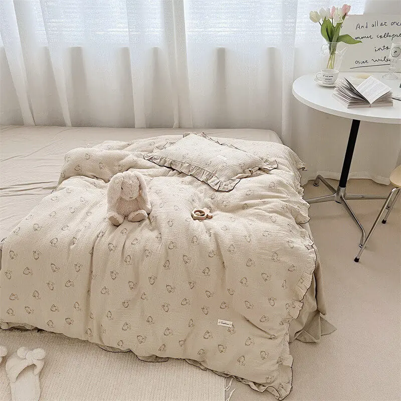 High-quality cotton muslin toddler ruffle duvet cover with pillowcase