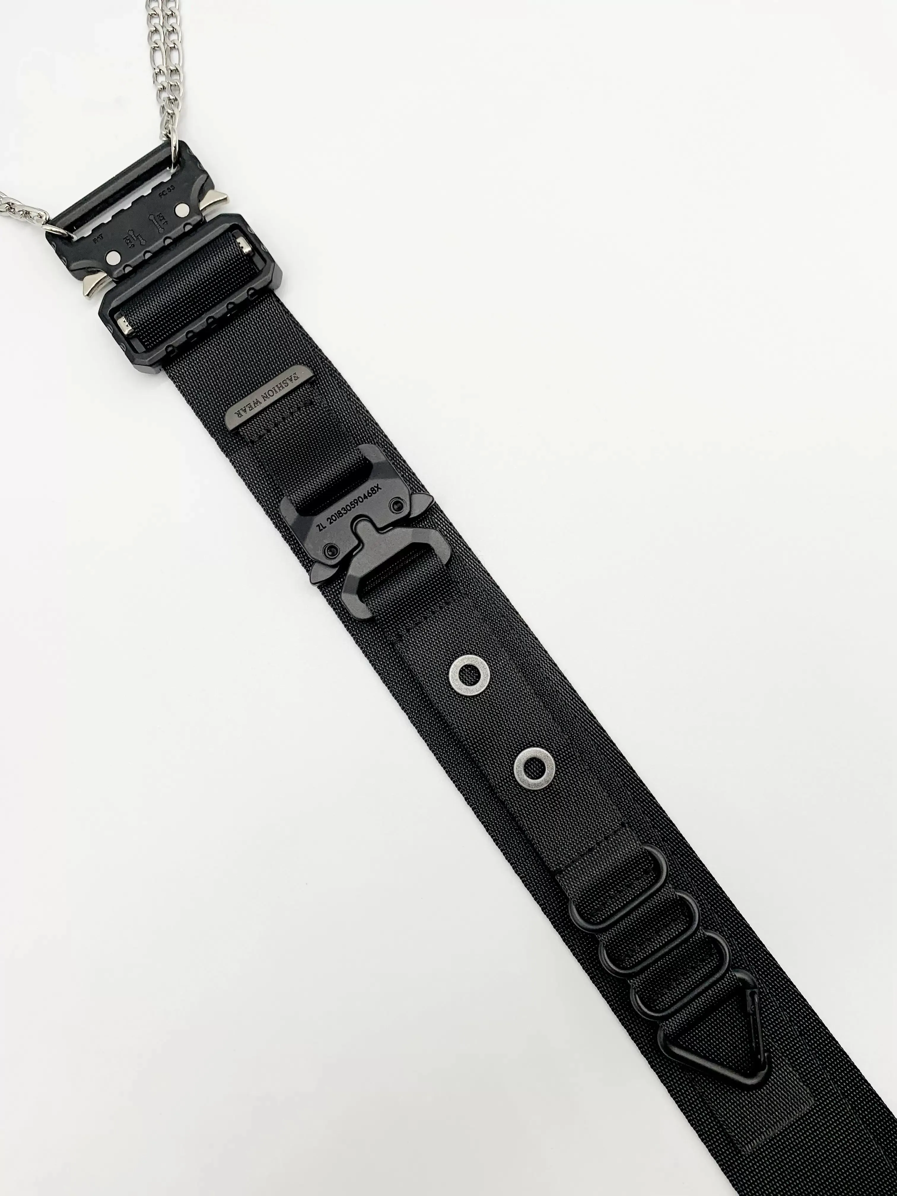 2024 Hip Hop Tactical Techwear Style Metal Chain Nylon Tie